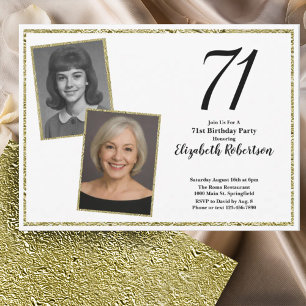Invitación 70 Cumpleaños Foto Personalizada Blanco y Dorado 