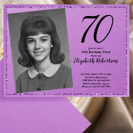 Invitación 70 Cumpleaños Foto Personalizada Morado y Negro