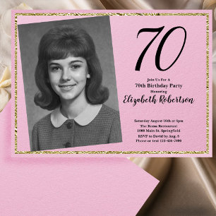 Invitación 70 Cumpleaños Foto Personalizada Rosa y Dorado 