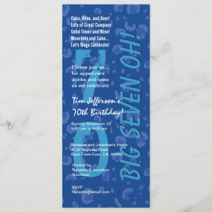 Invitación 70 cumpleaños grande seis Oh azul Confetti W364