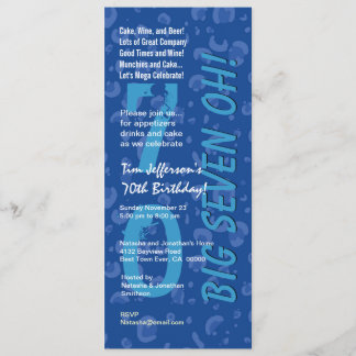 Invitación 70 cumpleaños grande seis Oh azul Confetti W364