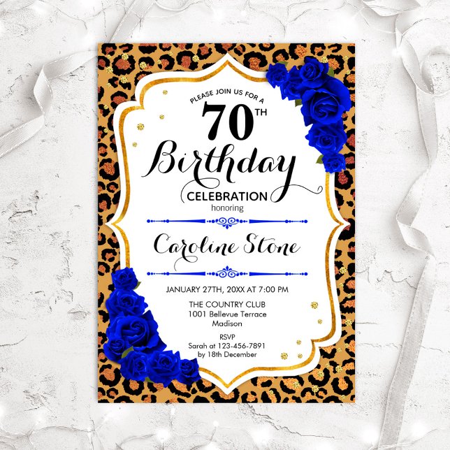 Invitación 70° cumpleaños - Impresión de leopardo de los Rosa (Subido por el creador)