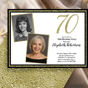 Invitación 70 Cumpleaños Personalizado 2 Fotos Blanco Negro y