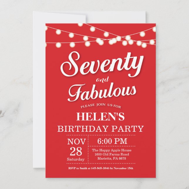 Invitación 70 cumpleaños Rojo Fabuloso (Anverso)