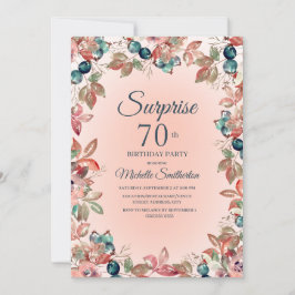 Invitación 70 cumpleaños sorpresa mujeres rosa floral azul tu