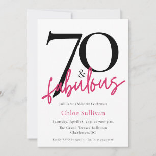 Invitación 70 & Fabuloso Cumpleaños Rosa Chic con Letra