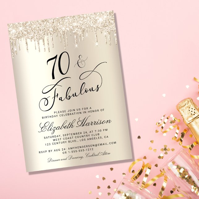 Invitación 70 Fabuloso Purpurina de Oro 70 cumpleaños (Celebrate her 70 years of sparkle with an elegant gold glitter birthday party invitation  🎉 🎂 🥂)