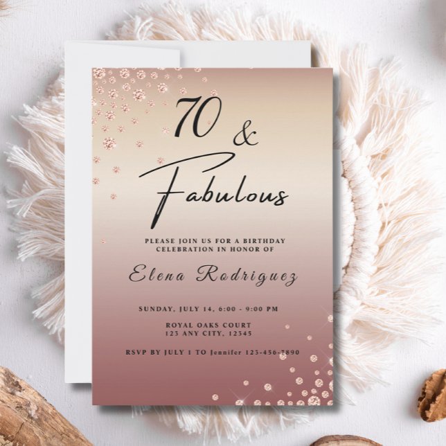 Invitación 70 Fabuloso Rosa Purpurina de Oro Diamante Cumplea (Subido por el creador)