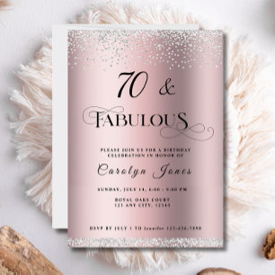 Invitación 70 Fabuloso Rosa Purpurina de Oro Diamante Cumplea