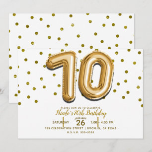 Invitación 70 Globos Dorados y Confeti Fiesta de Cumpleaños 7