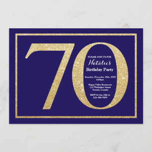 Invitación 70.o Azules marinos del cumpleaños y purpurina del