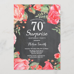 Invitación 70.o cumpleaños de la sorpresa floral roja
