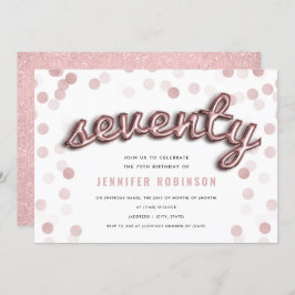 Invitación 70.o Purpurina subió cumpleaños de los globos del