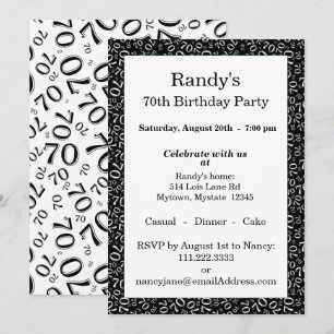 Invitación 70 Patrón de Número Aleatorio Negro/Blanco 70º