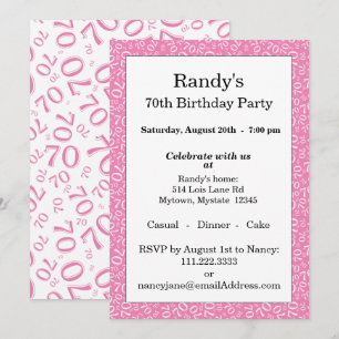 Invitación 70 Patrón de número aleatorio rosa/blanco 70º