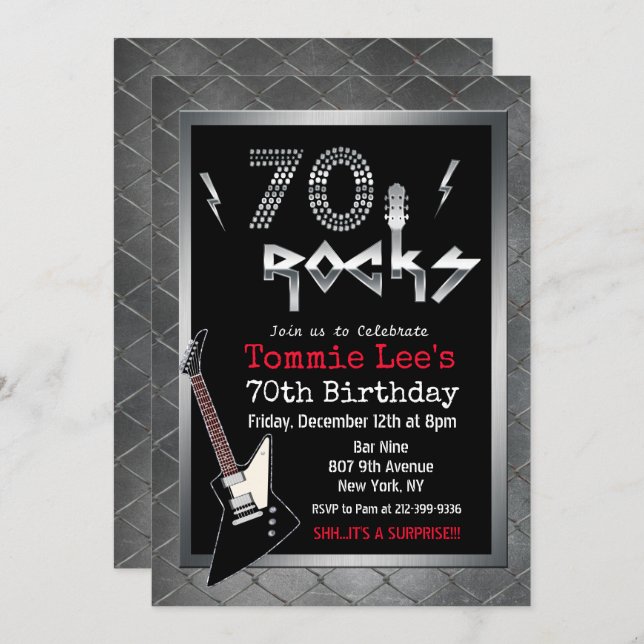 Invitación 70 Rocks Rockstar Guitar 70th Birthday Invitation (Anverso / Reverso)