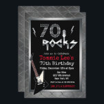 Invitación 70 Rocks Rockstar Guitar 70th Birthday Invitation<br><div class="desc">70 Rockstar Guitarra Eléctrica Metalizado Metálica Purpurina Plata 70 Invitación de cumpleaños sorpresa</div>