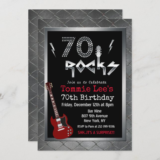 Invitación 70 Rocks Rockstar Guitar 70th Birthday Invitation (Anverso / Reverso)