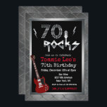 Invitación 70 Rocks Rockstar Guitar 70th Birthday Invitation<br><div class="desc">70 Rockstar Guitarra Eléctrica Metalizado Metálica Purpurina Plata 70 Invitación de cumpleaños sorpresa</div>