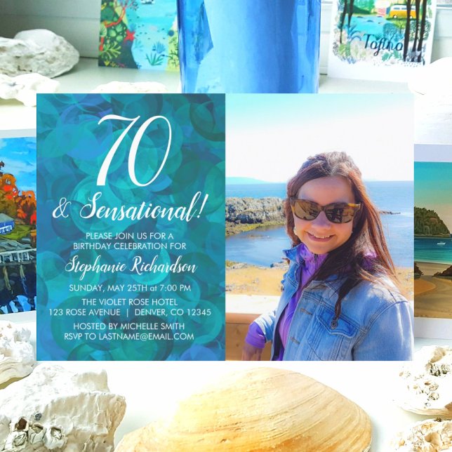 Invitación 70 y cumpleaños de la foto azul sensacional de Oce (Subido por el creador)