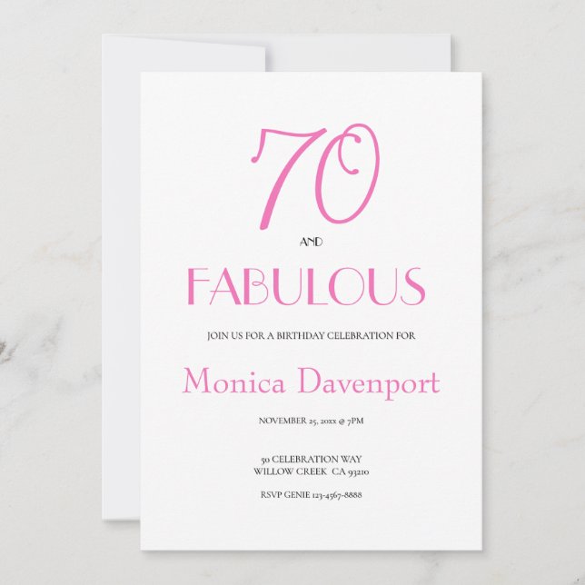 Invitación 70 y fabuloso Cumpleaños 70   (Anverso)