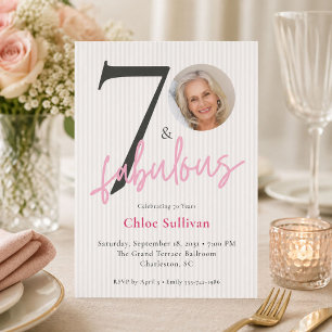Invitación 70 y fabuloso Cumpleaños fiesta de foto guión rosa