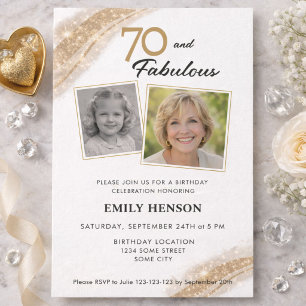 Invitación 70 y Fabuloso Cumpleaños Foto Gold 2