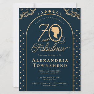 Invitación 70 y fabuloso cumpleaños vintage azul dorado 70