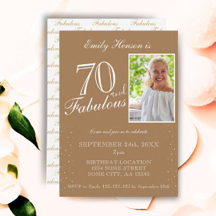 Invitación 70 y fabuloso elegante beige cumpleaños con foto