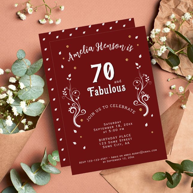 Invitación 70 y Fabuloso Follaje Rojo Cumpleaños 70 (Subido por el creador)