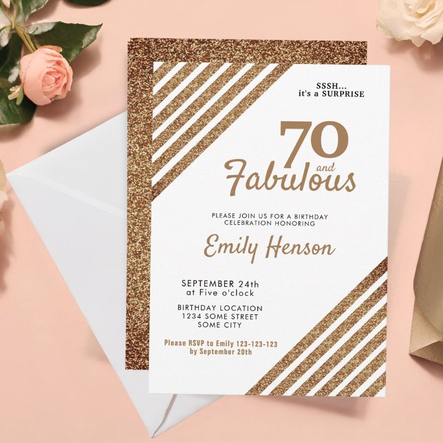 Invitación 70 y fabuloso Purpurina de oro elegante 70 cumplea (Subido por el creador)