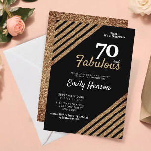 Invitación 70 y fabuloso Purpurina de oro elegante 70 cumplea