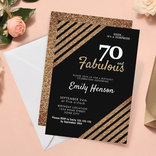 Invitación 70 y fabuloso Purpurina de oro elegante 70 cumplea (Subido por el creador)