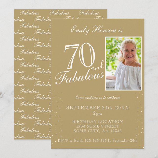 Invitación 70 y Fabulous Elegant Photo Birthday (Anverso / Reverso)