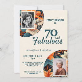 Invitación 70 y Fabulous Flower Pattern 2 Photo Birthday