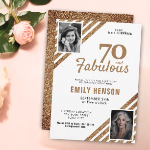 Invitación 70 y Fabulous Gold Purpurina 2 Photo 70th Birthday