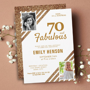 Invitación 70 y Fabulous Gold Purpurina 2 Photo 70th Birthday