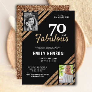 Invitación 70 y Fabulous Gold Purpurina 2 Photo 70th Birthday