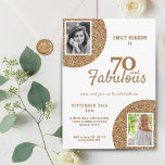 Invitación 70 y Fabulous Gold Purpurina 2 Photo 70th Birthday<br><div class="desc">70 y Fabulous Gold Purpurina 2 Foto 70th Birthday Invitation. Moderna y elegante falsa invitación de purpurina de oro para su cumpleaños. Añade tus fotos - puedes usar una foto antigua y una nueva.</div>