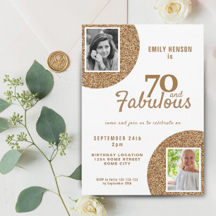 Invitación 70 y Fabulous Gold Purpurina 2 Photo 70th Birthday