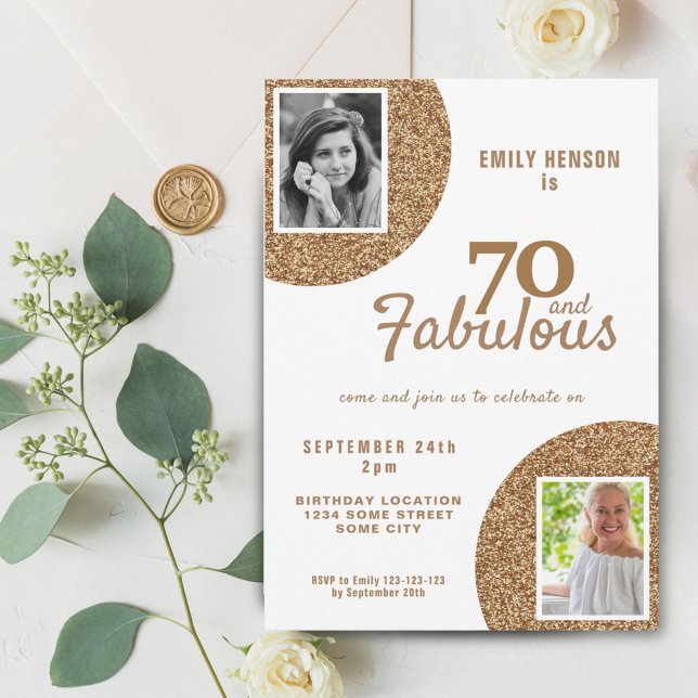 Invitación 70 y Fabulous Gold Purpurina 2 Photo 70th Birthday (Subido por el creador)