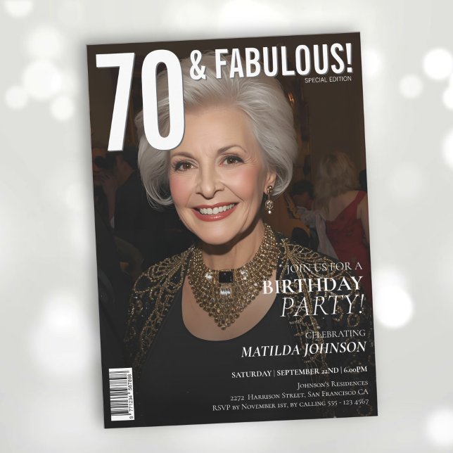 Invitación 70 y Fabulous Magazine tapa 70 cumpleaños (70 and Fabulous Magazine Cover 70th Birthday Invitation)
