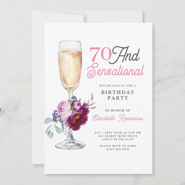 Invitación 70 Y Fiesta De Cumpleaños Sensacional (Anverso)