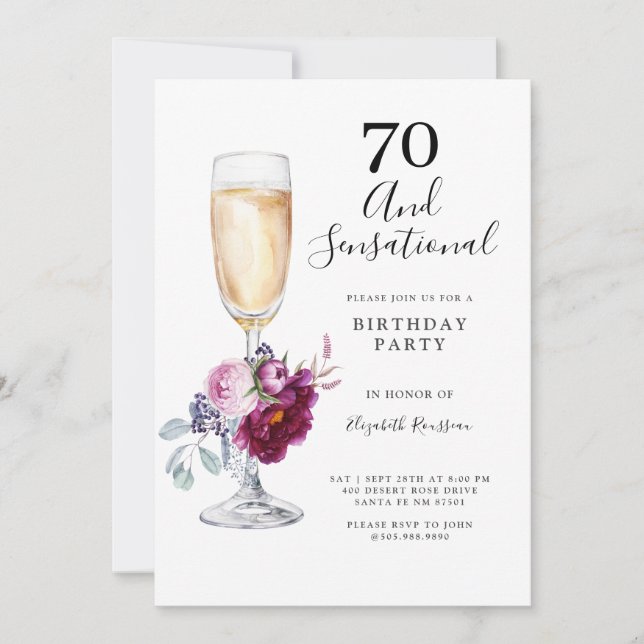 Invitación 70 Y Fiesta De Cumpleaños Sensacional (Anverso)