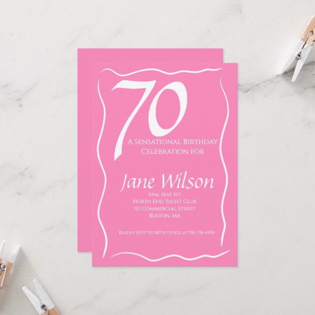 Invitación 70 y Sensacional Cumpleaños Rosa (Anverso/Reverso In Situ)