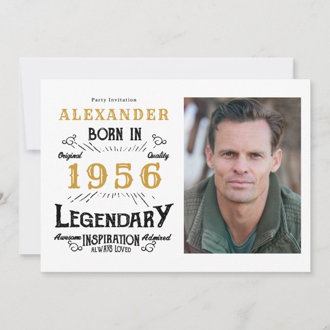 Invitación 70th Birthday 1956 Legend White & Gold Photo (Anverso)
