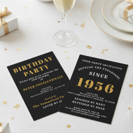Invitación 70th Birthday Add Name Year Black Gold For Him