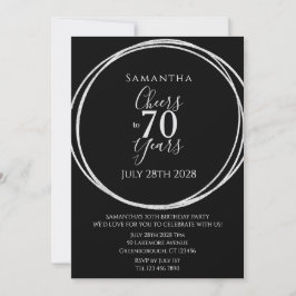 Invitación 70th Birthday Black Silver Cheers 70 Years Party
