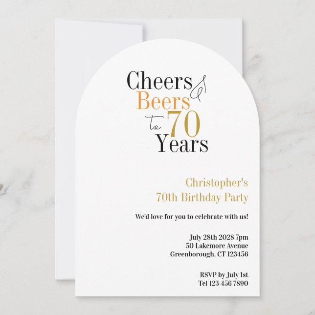 Invitación 70th Birthday Cheers and Beers Minimal (Anverso)