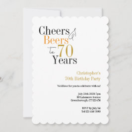 Invitación 70th Birthday Cheers and Beers Minimal Party